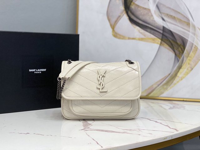 YSL专柜款女包 聖羅蘭經典款油蠟抓皺牛皮小號郵差包 YSL肩背斜挎包 533037  jjh1098