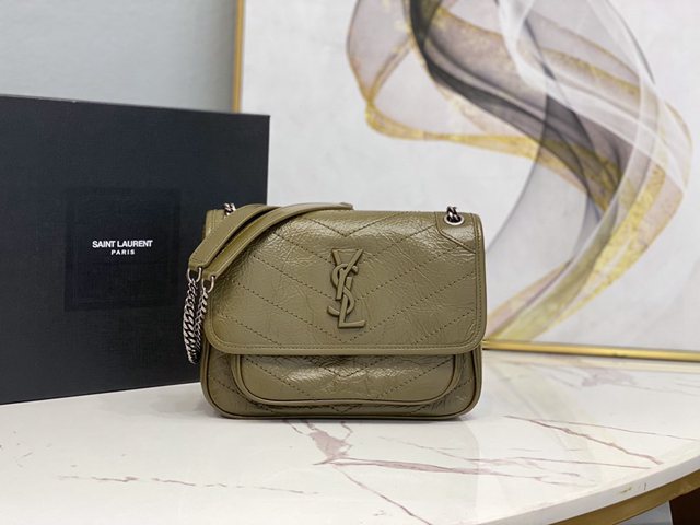 YSL专柜款女包 聖羅蘭經典款油蠟抓皺牛皮小號郵差包 YSL肩背斜挎包 533037  jjh1102