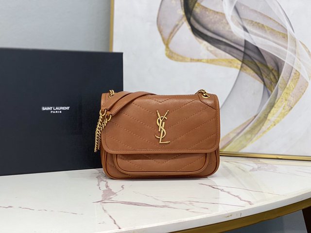 YSL专柜款女包 聖羅蘭經典款油蠟抓皺牛皮小號郵差包 YSL肩背斜挎包 533037  jjh1103
