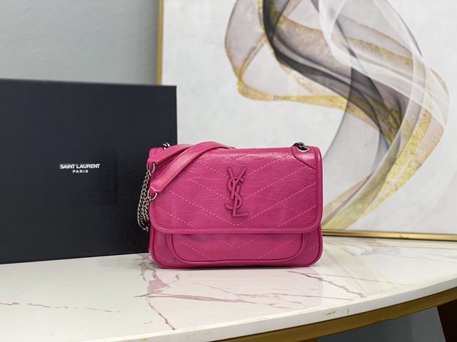 YSL专柜款女包 聖羅蘭經典款油蠟抓皺牛皮小號郵差包 YSL肩背斜挎包 533037  jjh1105