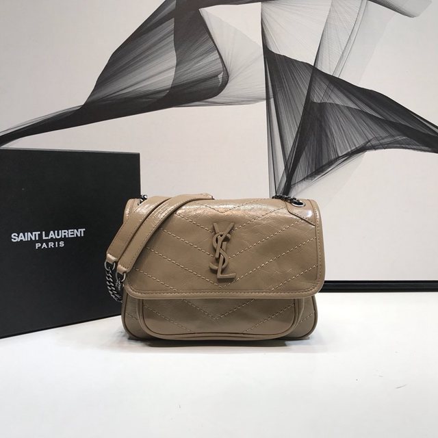 YSL专柜款女包 聖羅蘭經典款Niki油蠟抓皺牛皮小號郵差包 YSL肩背斜挎包 533037  jjh1176