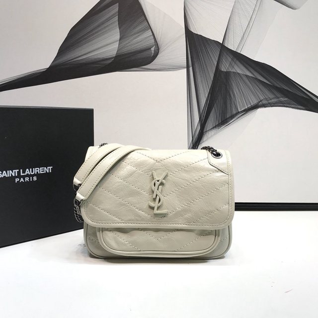 YSL专柜款女包 聖羅蘭經典款Niki油蠟抓皺牛皮小號郵差包 YSL肩背斜挎包 533037  jjh1178