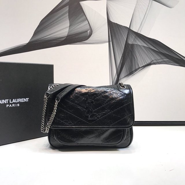 YSL专柜款女包 聖羅蘭經典款Niki油蠟抓皺牛皮小號郵差包 YSL肩背斜挎包 533037  jjh1187