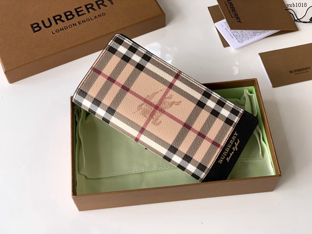 Burberry專門店新款男士長夾錢包 巴寶莉Haymarket格紋拼皮革長款二折包 yxb1018