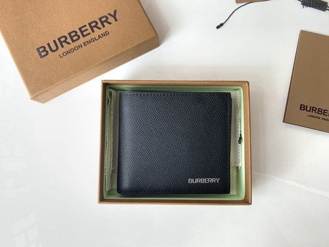 Burberry專門店新款男士短夾錢包 巴寶莉黑色小牛皮對折短夾 yxb1020