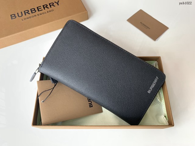 Burberry專門店新款黑色牛皮錢包 巴寶莉男女款拉鏈長夾錢包 yxb1022