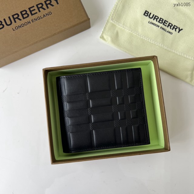 Burberry專門店新款短夾格紋壓花皮革雙折錢夾 巴寶莉男士短夾 yxb1085