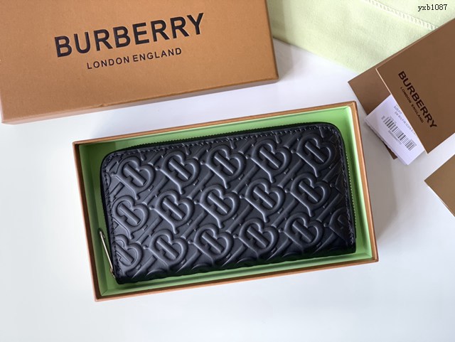 Burberry專門店新款TB壓花皮革拉鏈包 巴寶莉粒面小牛皮壓花長錢包 yxb1087