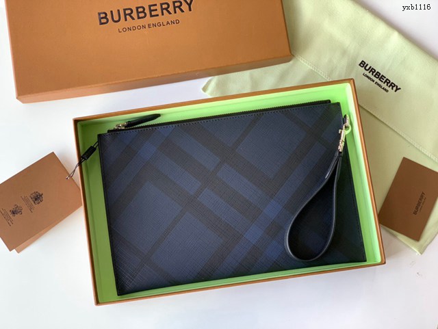 Burberry專門店新款格紋拉鏈收納袋手拿包 巴寶莉經典款男士手包 yxb1116
