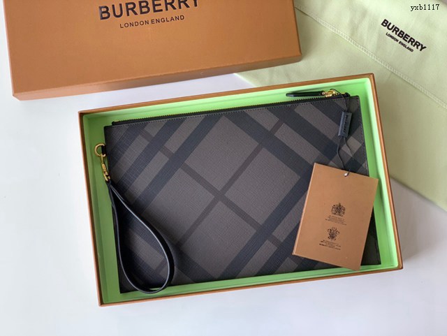 Burberry專門店新款格紋拉鏈收納袋手拿包 巴寶莉經典款男士手包 yxb1117