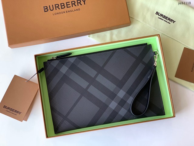 Burberry專門店新款格紋拉鏈收納袋手拿包 巴寶莉經典款男士手包 yxb1118