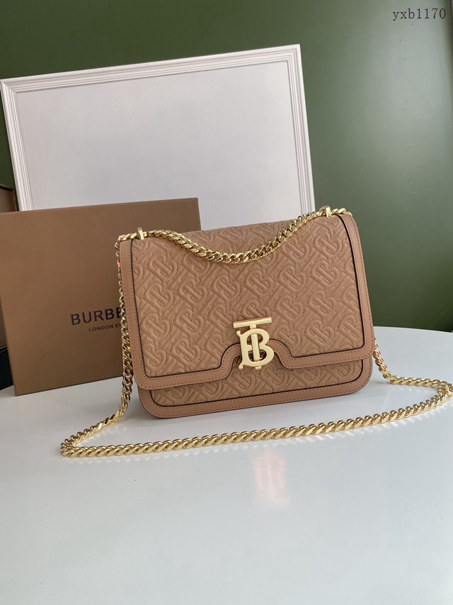 Burberry專門店新款中號TB刺繡絎縫鎖扣包 巴寶莉羔羊皮鏈條單肩斜挎女包 yxb1170