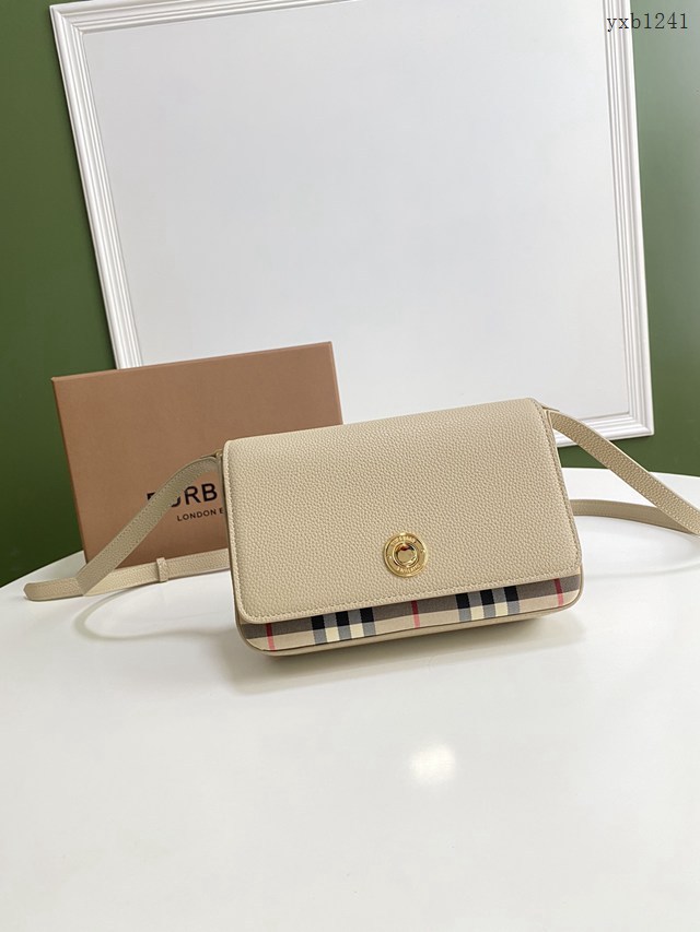 Burberry專門店新款粒紋皮革典藏Vintage復古格紋女包 巴寶莉單肩斜挎小包 yxb1241