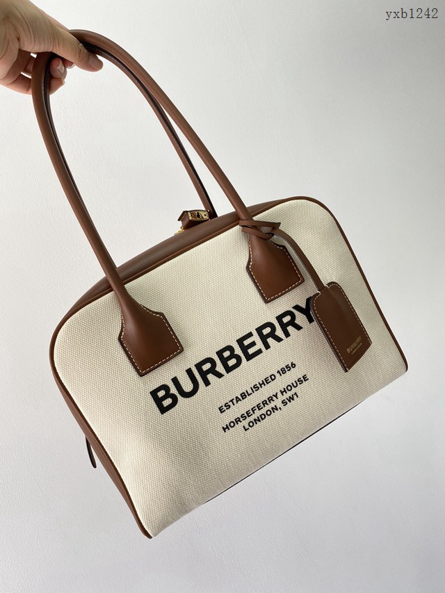 Burberry專門店新款女士帆布手提包 巴寶莉時裝秀款保齡球包Cube立方包 yxb1242
