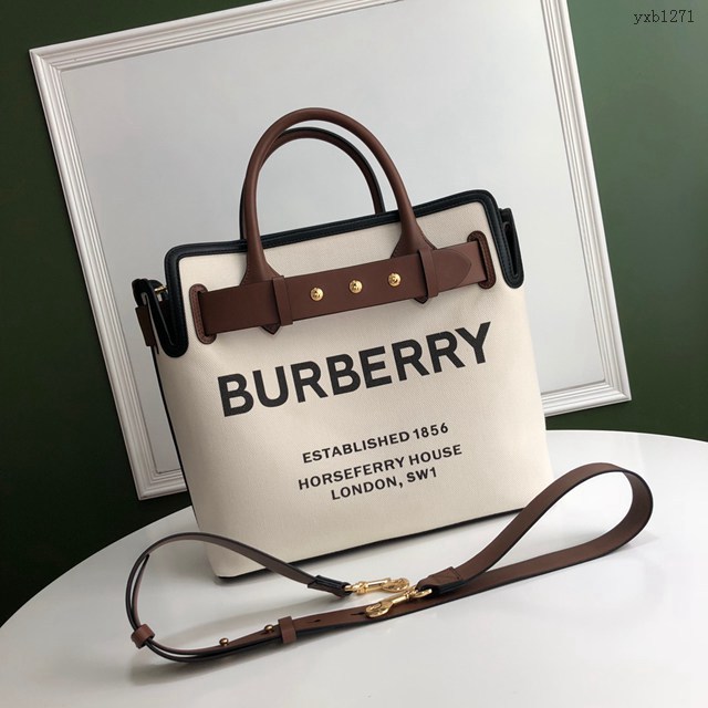 Burberry專門店新款大號The Belt貝爾特包 巴寶莉白色棉質帆布手提肩背女包 yxb1271