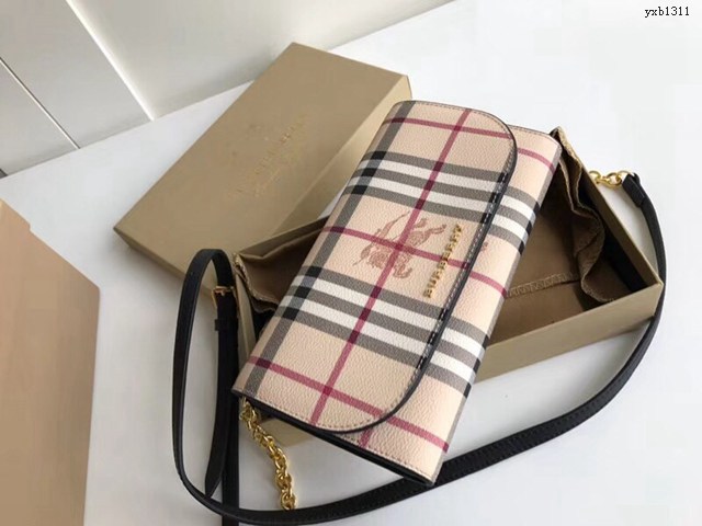 Burberry專門店新款House格紋拼皮革錢夾 巴寶莉小型手袋斜挎錢包 yxb1311