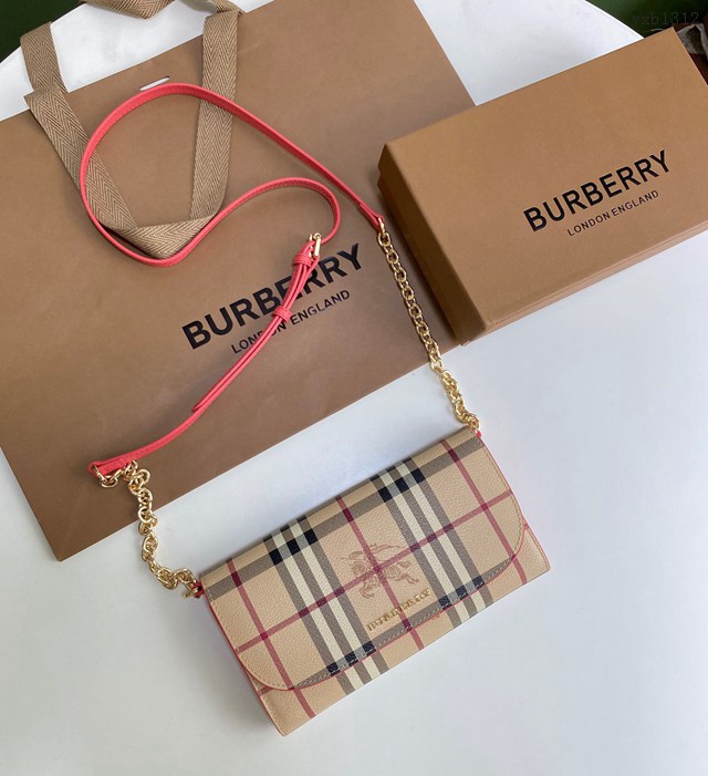 Burberry專門店新款House格紋拼皮革錢夾 巴寶莉小型手袋斜挎錢包 yxb1312