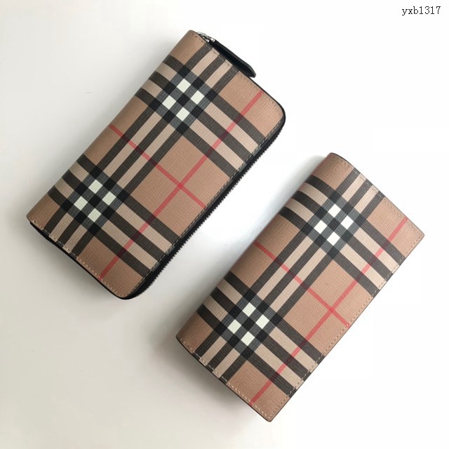 Burberry專門店新款錢包 巴寶莉Vintage格紋環保帆布全拉鏈錢夾 yxb1317