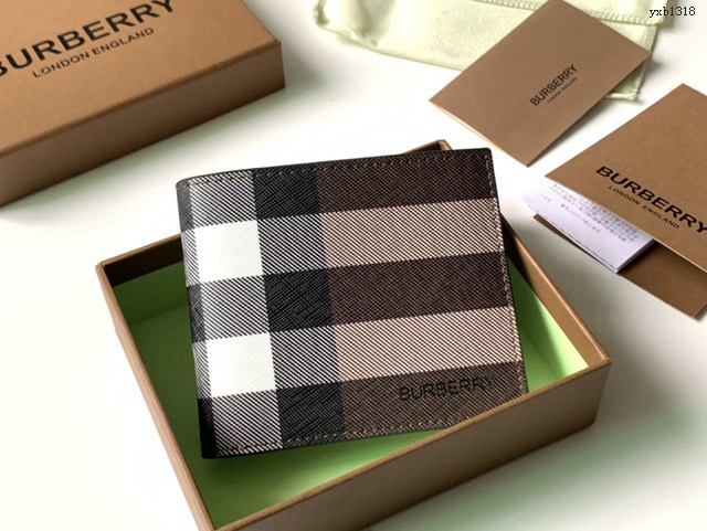 Burberry專門店新款男士錢包 巴寶莉Vintage格紋環保帆布兩折短夾 yxb1318