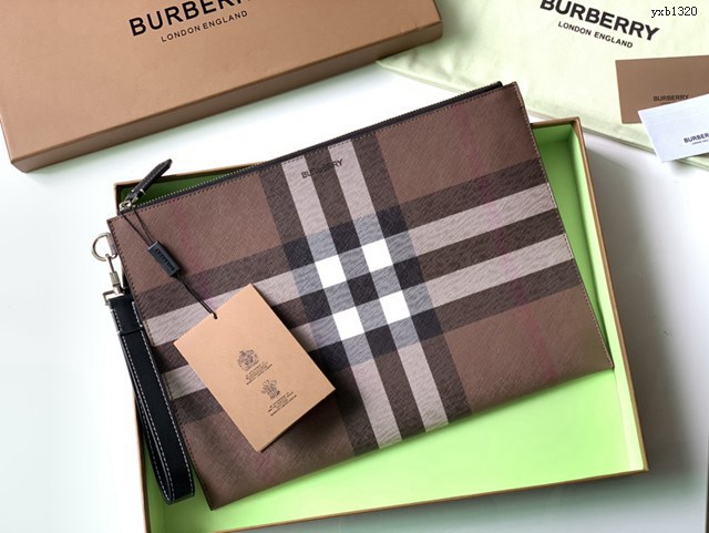 Burberry專門店新款男士手拿包 巴寶莉格紋環保帆布拉鏈收納袋 yxb1320