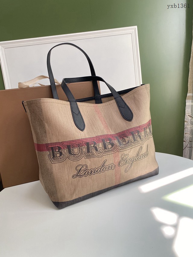 Burberry專門店新款雙面兩用托特包 巴寶莉塗鴉圖案手提購物袋 yxb1361