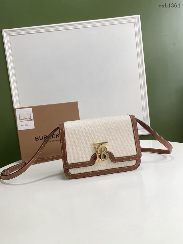 Burberry專門店新款小號TB專屬標識雙色帆布拼皮鎖扣包 巴寶莉經典款女士單肩包 yxb1364