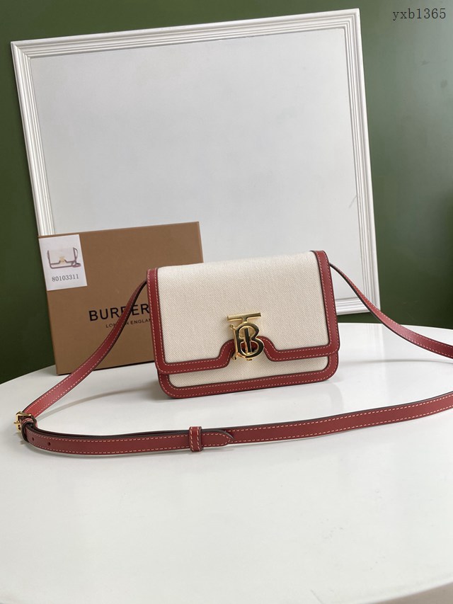 Burberry專門店新款小號TB專屬標識雙色帆布拼皮鎖扣包 巴寶莉經典款女士單肩包 yxb1365
