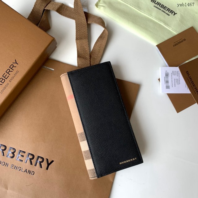 Burberry專門店新款西裝夾錢包 巴寶莉小牛皮拼格紋男士對折錢包 yxb1467
