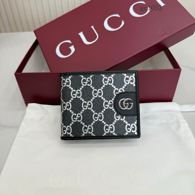 Gucci專櫃經典黑銀雙折錢包 古馳Ophidia系列對折男女錢夾 834271  gc1053