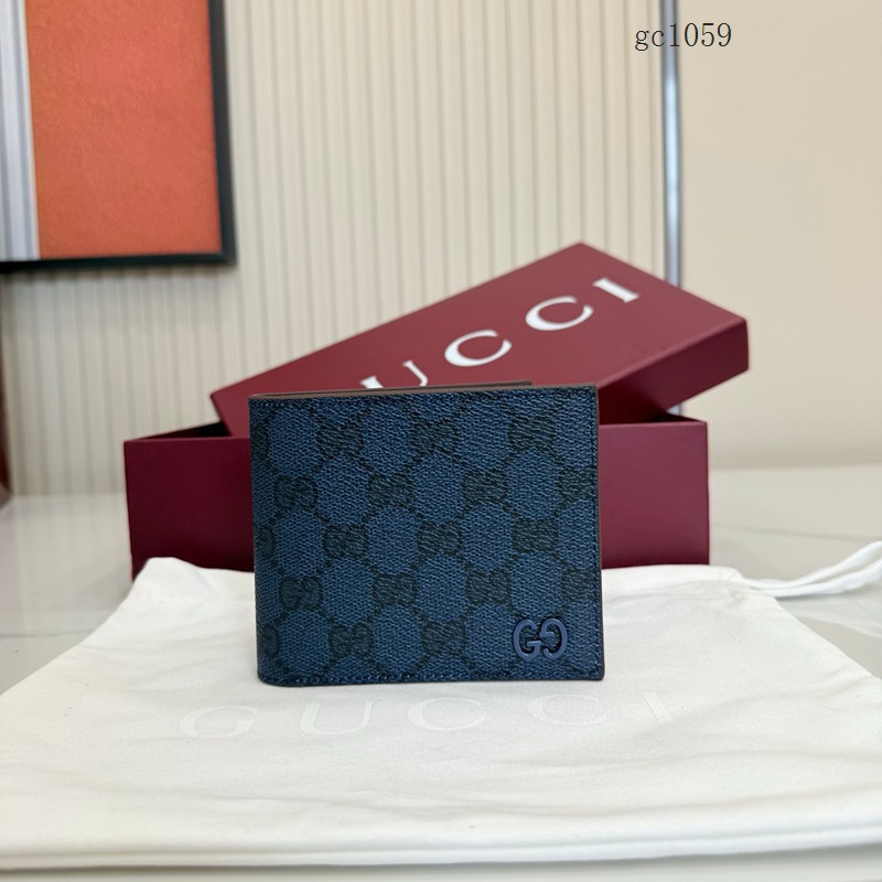 Gucci專櫃2026新款對折短款錢夾 古馳雙G印花酒紅內裏男士錢包 768244  gc1059