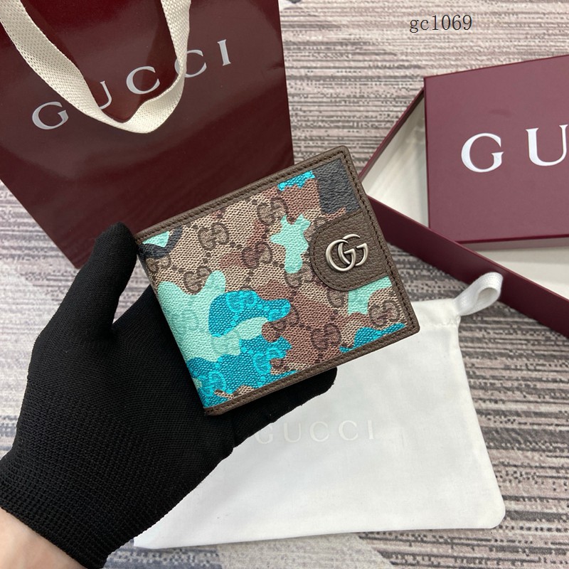 Gucci專櫃2026新款金屬標雙折錢包 古馳雙G迷彩男女對折錢夾 834271  gc1069