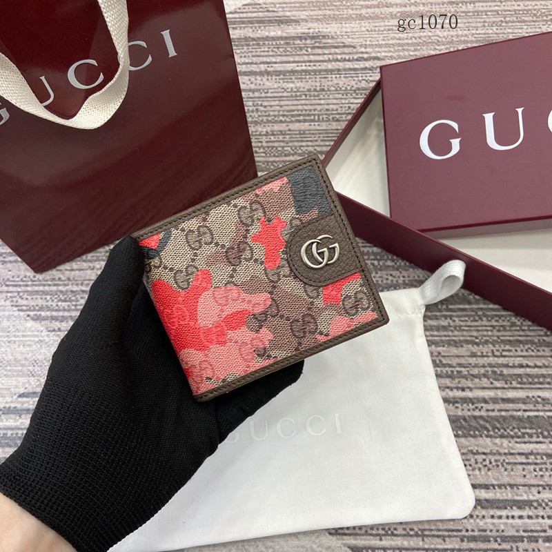 Gucci專櫃2026新款金屬標雙折錢包 古馳雙G迷彩男女對折錢夾 834271  gc1070
