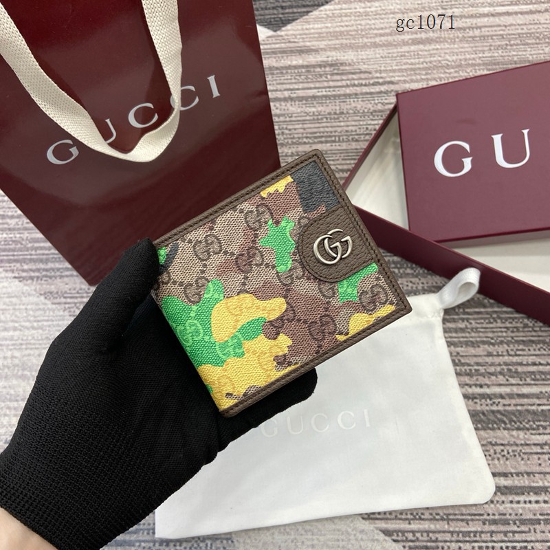 Gucci專櫃2026新款金屬標雙折錢包 古馳雙G迷彩男女對折錢夾 834271  gc1071