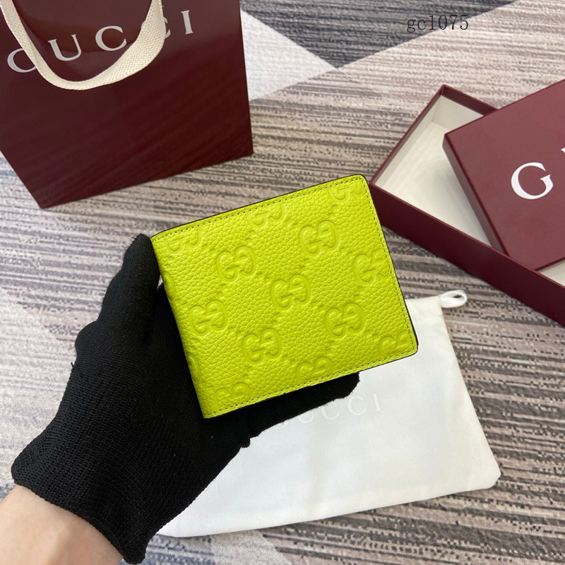 Gucci專櫃2026新款雙G印花粒面牛皮革對折錢包 古馳Imprint系列女士錢夾 835001  gc1075