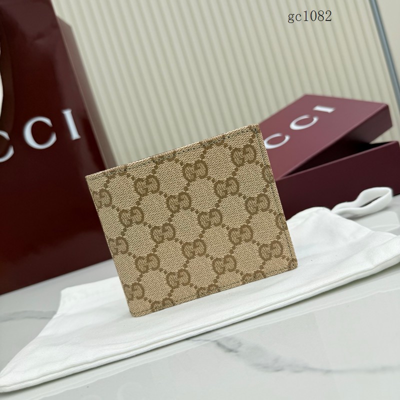 Gucci專櫃2026新款圖層帆布短款對折錢包 古馳Essence系列雙G雙折錢夾 876404  gc1082