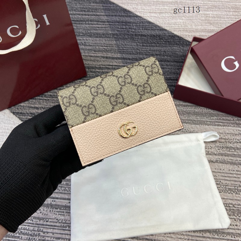 Gucci專櫃2026新款拼接女士拉鏈錢包 古馳Marmont系列按扣拼色錢夾卡夾 841358  gc1113