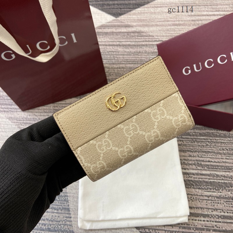 Gucci專櫃2026新款拼接女士拉鏈錢包 古馳Marmont系列按扣拼色錢夾卡夾 841360  gc1114