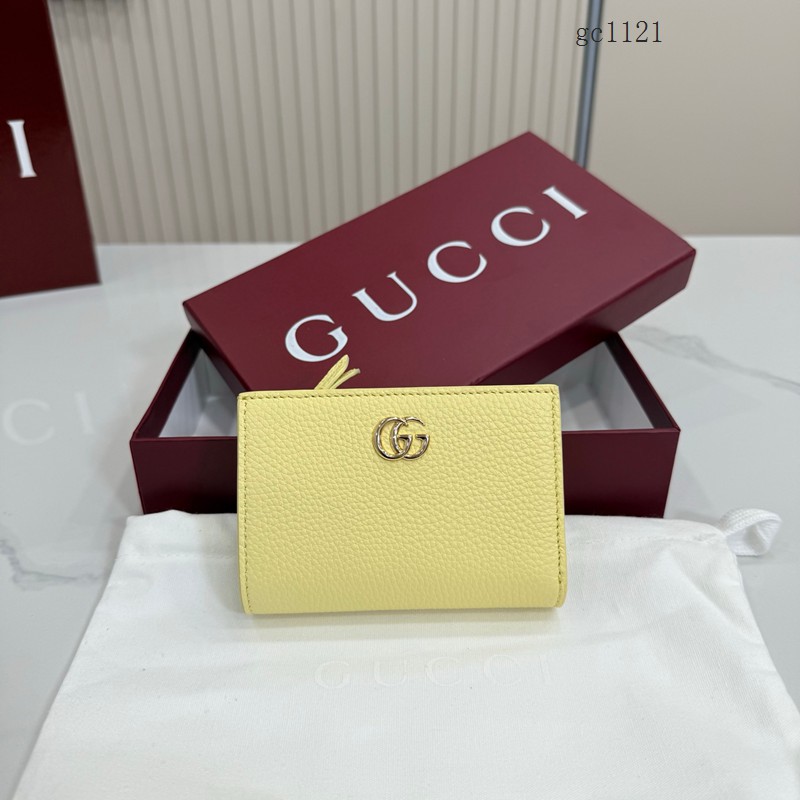 Gucci專櫃全皮短款錢夾 古馳Marmont系列女士按扣錢包 772328  gc1121