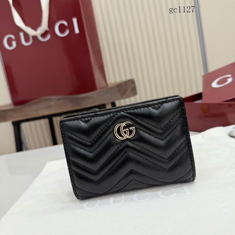 Gucci專櫃2026新款全皮女士按扣錢夾 古馳Marmont系列絎縫卡包錢包 773427  gc1127