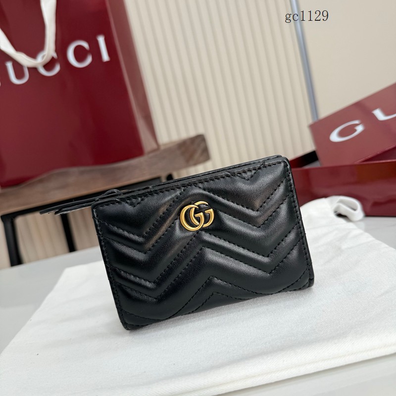 Gucci專櫃2026新款全皮女士按扣錢夾 古馳Marmont系列絎縫卡包錢包 773427  gc1129