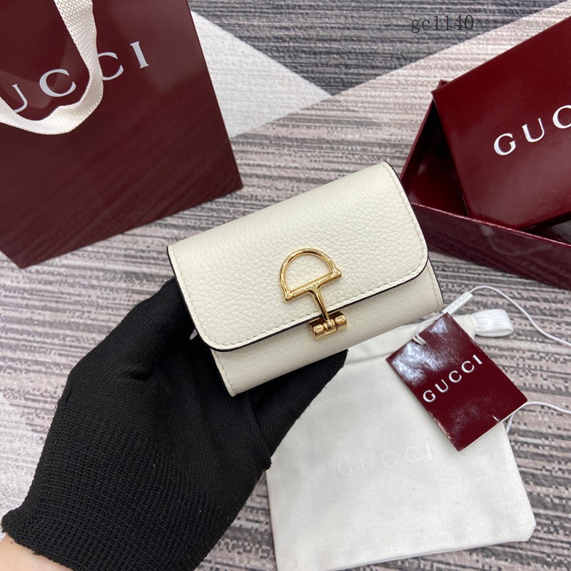 Gucci專櫃全皮翻蓋錢包錢夾卡夾 古馳半馬銜扣女士錢包 828148  gc1140