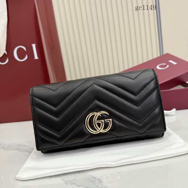 Gucci專櫃對折按扣長款錢包 古馳Marmont系列女士翻蓋零錢包 443436  gc1149