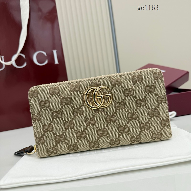 Gucci專櫃雙G印花全拉鏈零錢包 古馳Generation系列帆布長款女士錢包 443123  gc1163