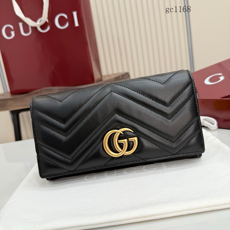 Gucci專櫃絎縫V型翻蓋女士錢夾零錢包 古馳Marmont系列長款全皮錢包 443436  gc1168