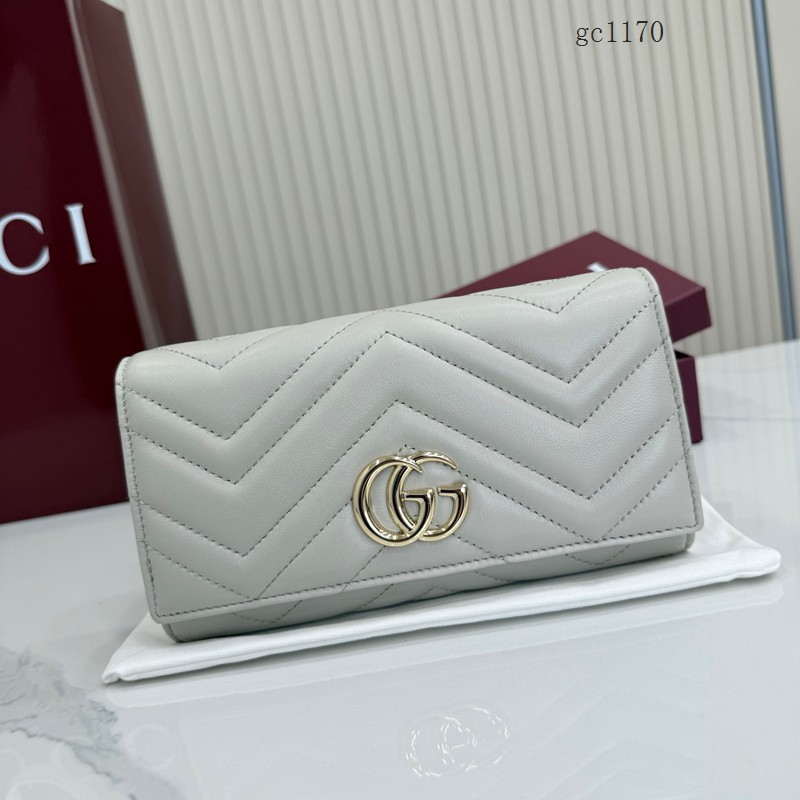 Gucci專櫃絎縫V型翻蓋女士錢夾零錢包 古馳Marmont系列長款全皮錢包 443436  gc1170