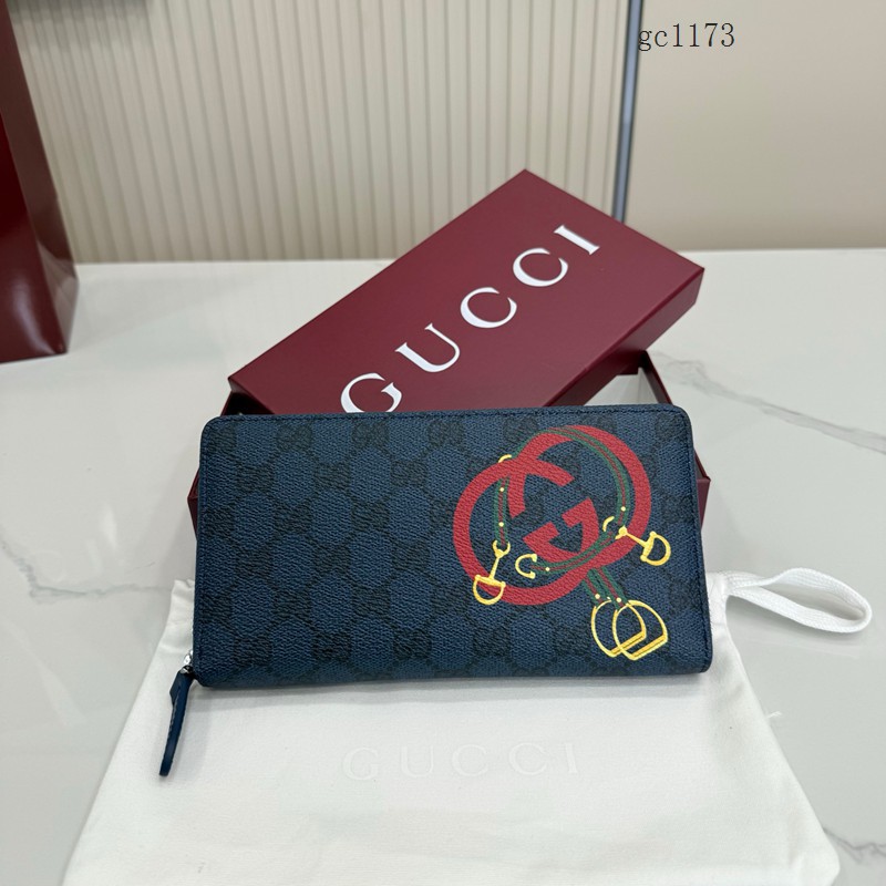 Gucci專櫃馬鐙印花拉鏈錢包 古馳雙G印花男士長款零錢包 855680  gc1173