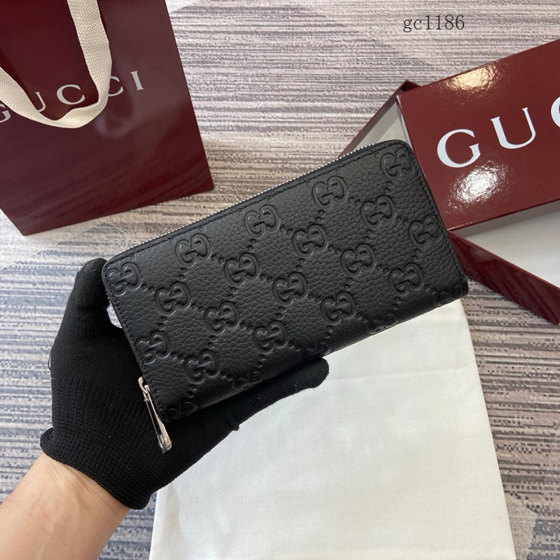 Gucci專櫃經典雙G印花全皮拉鏈零錢包 古馳Imprint系列女士長款拉鏈錢包 835003  gc1186