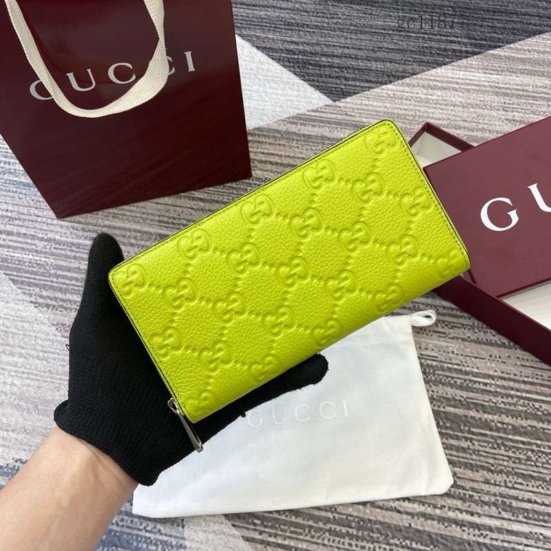 Gucci專櫃經典雙G印花全皮拉鏈零錢包 古馳Imprint系列女士長款拉鏈錢包 835003  gc1187