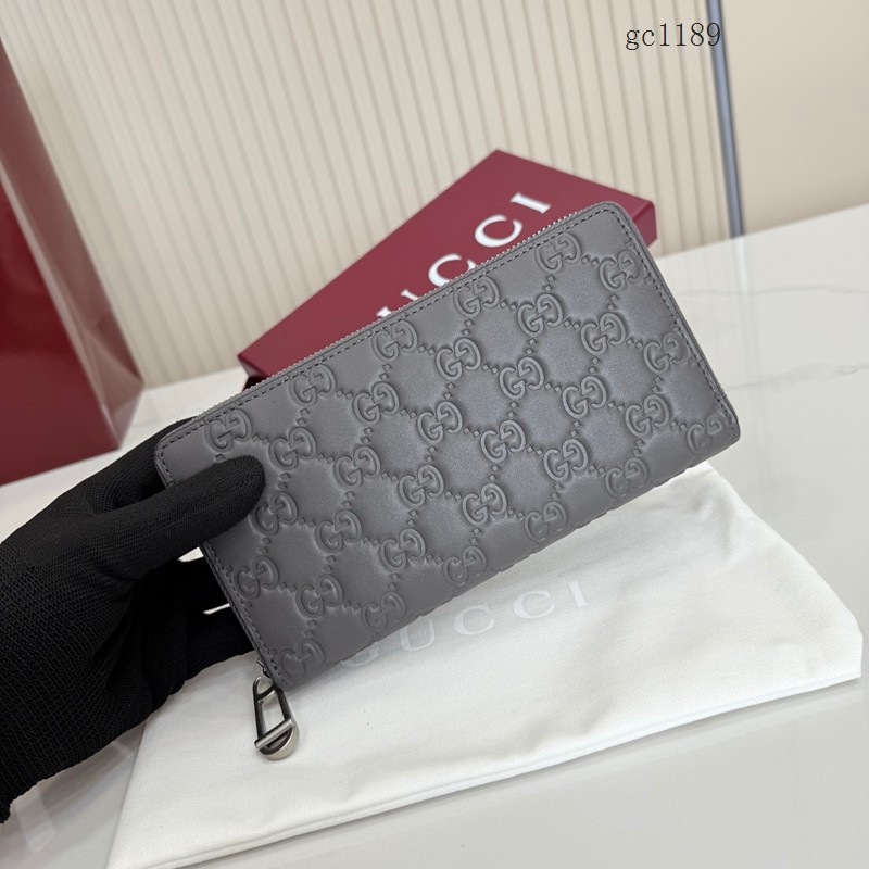 Gucci專櫃2026新款雙G印花全皮拉鏈零錢包 古馳Emblem系列女士長款錢包 860868  gc1189