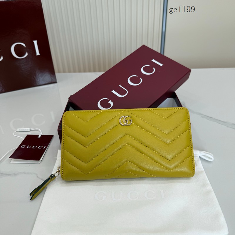 Gucci專櫃女士長款全拉鏈零錢包 古馳Marmont系列鏈式錢包 837758  gc1199